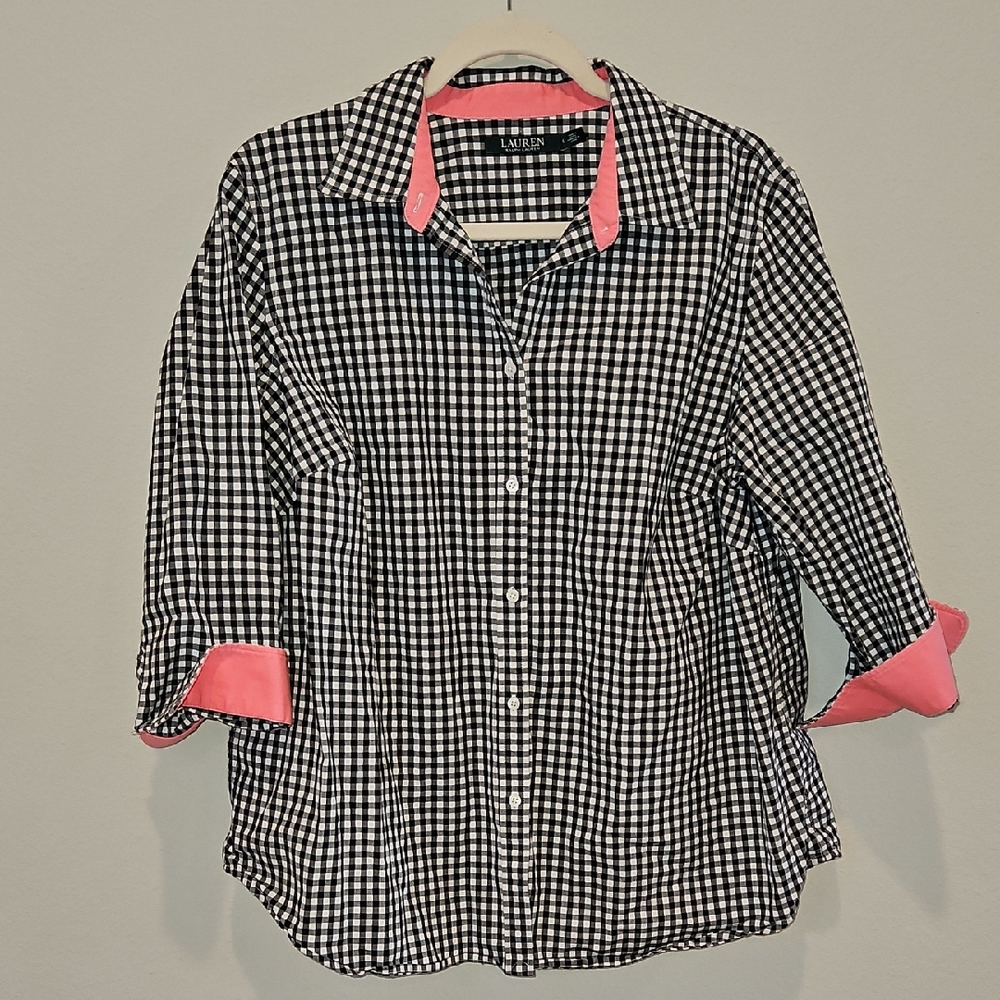 LAUREN RALPH LAUREN COLLARED 3/4 SLEEVE TOP